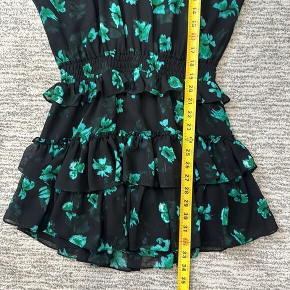 New MISA LOS ANGELES LOLITA Mini DRESS Small Emerald Green Black Floral Revolve - Picture 9 of 16
